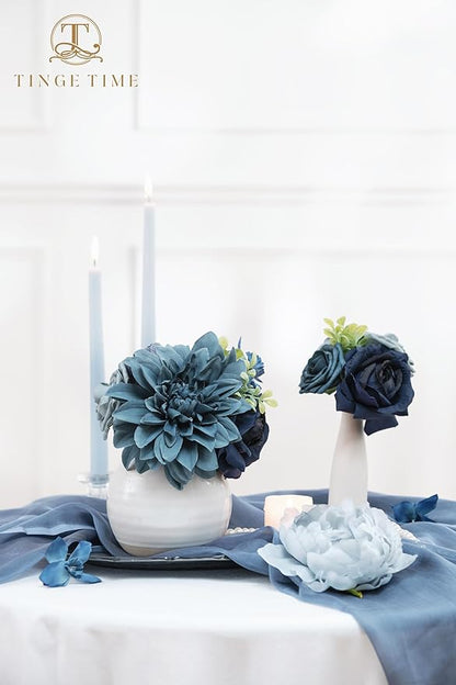 TINGE TIME Artificial Flowers Navy Blue Flower Combo for DIY Wedding Bouquets Table Centerpieces Arrangements Party Baby Shower Home Decorations