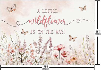 MEHOFOND 7x5ft Baby Shower Backdrop Pink Watercolor A Little Wildflower is On The Way Baby Shower Party Decorations Butterfly Theme Girl Banner Photography Background Props