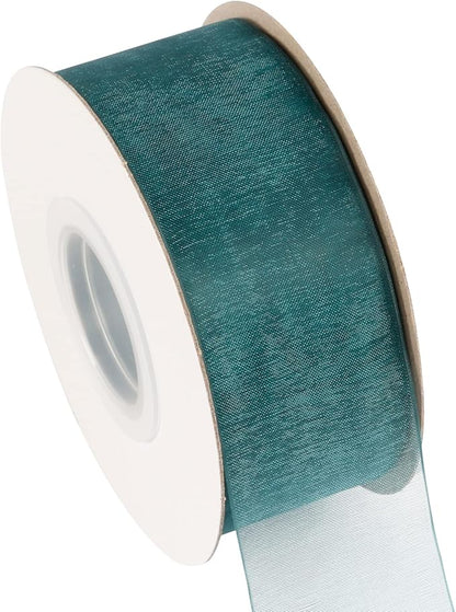 1-1/2 Inch Teal Shimmer Sheer Organza Ribbon Sheer Chiffon Ribbon 50 Yards-Roll Multiple Colors Available for Gift Wrapping Wedding Events Christmas Décor