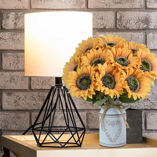 Vintage Artificial Sunflower Flowers 8 Pcs Single Long Stem Silk Fake Fall Sunflowers Bridal Wedding Bouquet Fake Yellow Flower Arrangements for Outdoor