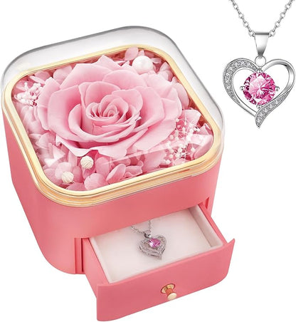 Beferr Birthday Gifts for Women Mom Preserved Real Rose with Necklace Eternal Roses Fresh Flowers for Delivery Prime anniversary Purple Gifts for Grandma Wife Daughter Sister
