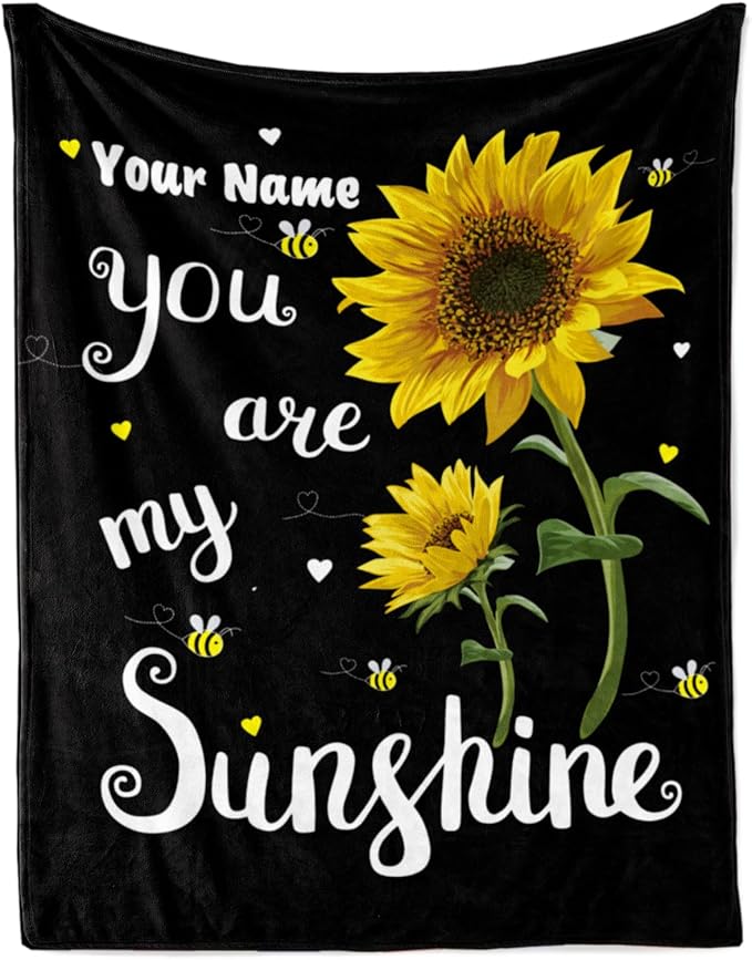 Jekeno Personalized Sunflower Blanket Custom Throw Blanket with Your Name Soft Warm Lightweight for Adults Women Gift 60"x80"