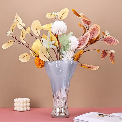 9.0"H Blue Glass Vases for Flowers, Unique Hand Blown Glass Vase Blue White Home Decor, Wide Mouth Colorful Flower Vase Centerpieces, For Living Room Table Bookshelf, Bathroom Office Shelf Decorative