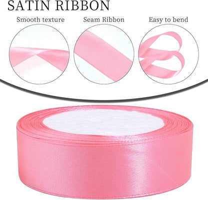 Pink Ribbon for Gift Wrapping, 1 inch Polyester Satin Hair Ribbon for Flower Bouquet, Weeding Decoration, Baby Shower, Crafts Bows Fabric Christmas Ribbons 25 Yards