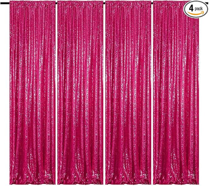 Hot Pink Sequin Backdrop Curtain 2FTx8FT 4 Panels Glitter Metallic Background Drapes for Wedding Baby Shower Birthday Parties Photography