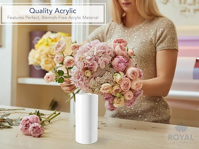 Royal Imports Flower Acrylic Vases Cylinders - Decorative Centerpiece Display for Home or Wedding - Non Breakable Plastic, 5X10 - White