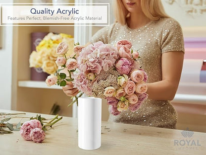 Royal Imports Flower Acrylic Vases Cylinders - Decorative Centerpiece Display for Home or Wedding - Non Breakable Plastic, 5X10 - White