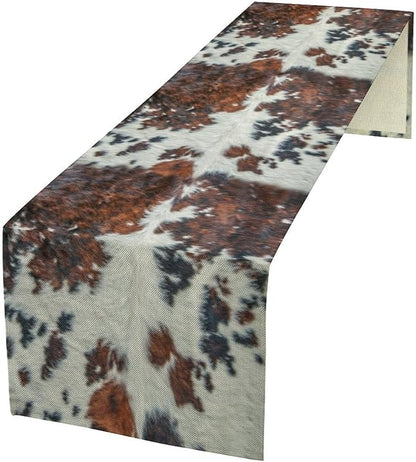 Cow Print Table Runner, Brown Cowhide Print Western Style Table Runner Country Farmhouse Cottage Cow Patten Table Decoration for Home Kitchen Dining, 13x60 in