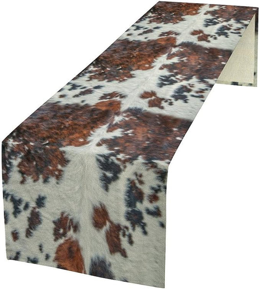 Cow Print Table Runner, Brown Cowhide Print Western Style Table Runner Country Farmhouse Cottage Cow Patten Table Decoration for Home Kitchen Dining, 13x60 in