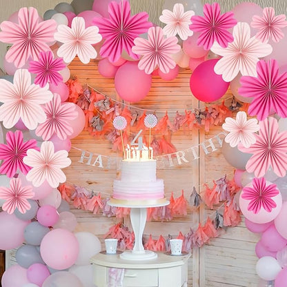 Paper Fans Party Decorations Paper Flowers Decorations for Wall Classroom Floral Backdrop Baby Shower Birthday Party Flower Wall Decor Pack of 9 Pink