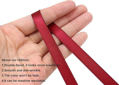 Maroon Double Faced Satin Ribbon 3/8 inch Flower Boutique Gift Wrapping Ribbon 10mm 100yards Continuous Fabric Silk Bow Ribbon for Christmas-DIY Crafts Hair Headband-Sewing-Wedding Decorations