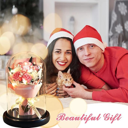 Christmas Rose Gifts for Her,Christmas Flower Gifts for Women,Forever Flowers Rose in Glass Dome with 2 Light Modes,Light Up Rose Valentines Anniversary Birthday Gifts for Women, Mom,Wife,Girlfriend