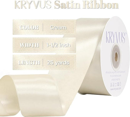 Double Faced Cream Satin Ribbon, 1-1/2 Inch X 25 Yards Polyester Ribbon for Gift Package Wrapping, Crafts, Bow Making, Sewing, Flower Bouquet, Wedding Party Decor