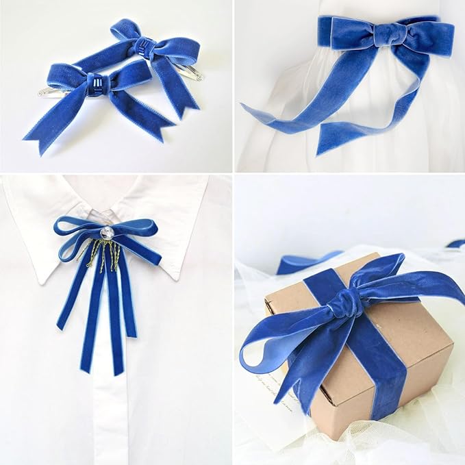 Royal Blue Velvet Ribbon - 3/8 Inch x 10 Yards for Gift Wrapping, Crafts, Christmas Decor, Bow Making, Vintage Fabric