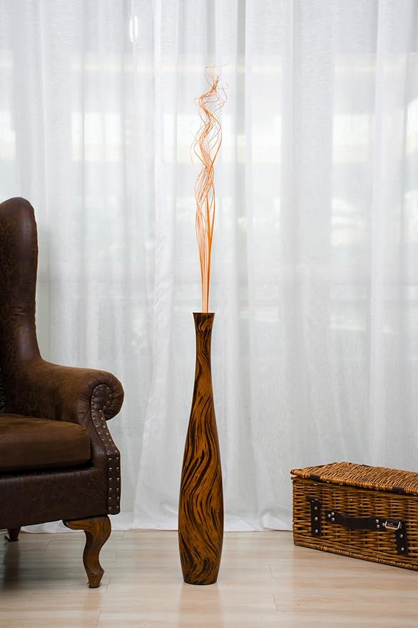 Leewadee Large Brown Home Decor Floor Vase - Wooden 26 inch Tall Farmhouse Decor Flower Holder for Fake Plant and Pampas Grass