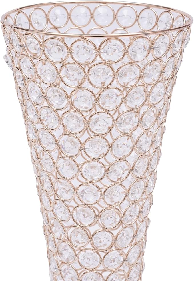 4 Pcs 21 Inch Tall Gold Crystal Vase for Centerpieces, Wedding Christmas Metal Crystal Trumpet Flower Vase Stand for Table Floor Party Banquet Celebration