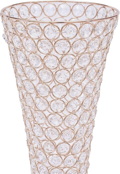 4 Pcs 21 Inch Tall Gold Crystal Vase for Centerpieces, Wedding Christmas Metal Crystal Trumpet Flower Vase Stand for Table Floor Party Banquet Celebration