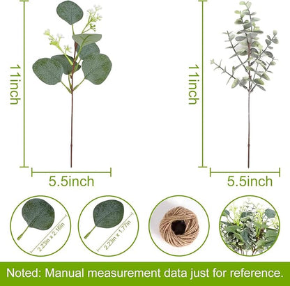 80 Pcs Mixed Eucalyptus Leaves Stems Bulk Artificial Silver Dollar Leaves for Vase Bouquets Baby Eucalyptus Leaves for Family Wedding Center Flower Arrangement