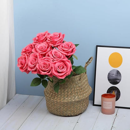15pcs Fake Roses Artificial Silk Flowers Faux Rose Flower Long Stems Bouquet for Arrangement Wedding Centerpiece Party Home Kitchen Decor