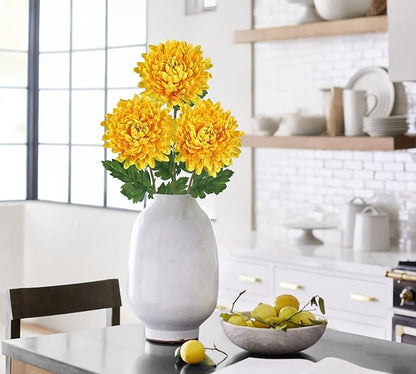Hollyone 3Pcs Fake Mums Flowers Yellow Artificial Chrysanthemum Flowers Silk 30" Long Stem Floral Arrangements Bouquets Faux Spider Mum Flower Pincushion Flower Bush Spring Home Decor