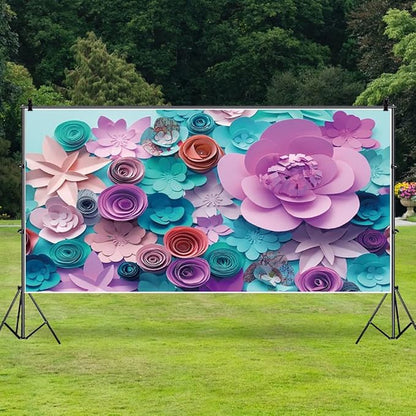 AOFOTO 15x8ft Handmade 3D Paper Flower Backdrop Birthday Party Decoration Photography Background Baby Shower Kid Girl Woman Artistic Portrait Activity Banner Photo Shoot Studio Props Vinyl Wallpaper