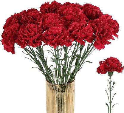 Carnations Artificial Flowers 15PCS 21.25in Velvet Fake Carnations Flowers for Wedding Home Table Centerpieces Floral Arrangements(Retro Red)