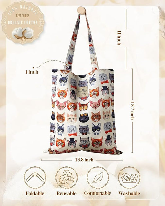 Aesthetic Cotton Tote Bag for Women - Reusable Shoulder Bag with Buckle Fabric Bag for Gym, Travel, Work