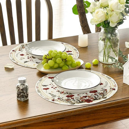 Artoid Mode Beige Poppy Moth Moon Round Placemats Set of 4, 14 Inch Floral Spring Round Table Mats for Party Kitchen Dining Decoration