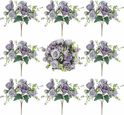 8 Bundles Peonies Artificial Flowers Silk Peonies Faux Flowers Fake Peonies Artificial Flowers Peonies Bouquet for Table Centerpieces Decoration Wedding Decor Home Party Decor (Purple)