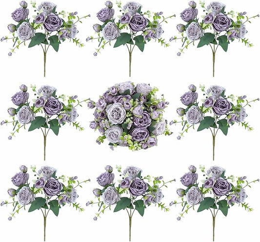 8 Bundles Peonies Artificial Flowers Silk Peonies Faux Flowers Fake Peonies Artificial Flowers Peonies Bouquet for Table Centerpieces Decoration Wedding Decor Home Party Decor (Purple)