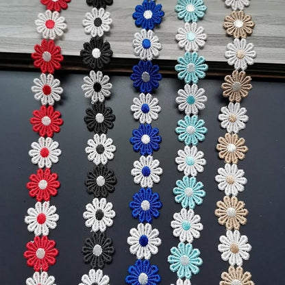 15 Yards Daisy Flower Lace Trim Embroidered Floral Lace Sewing Trim Ribbons for Embellishment Craft Dress Hair Accessories Decorations(Black/White)