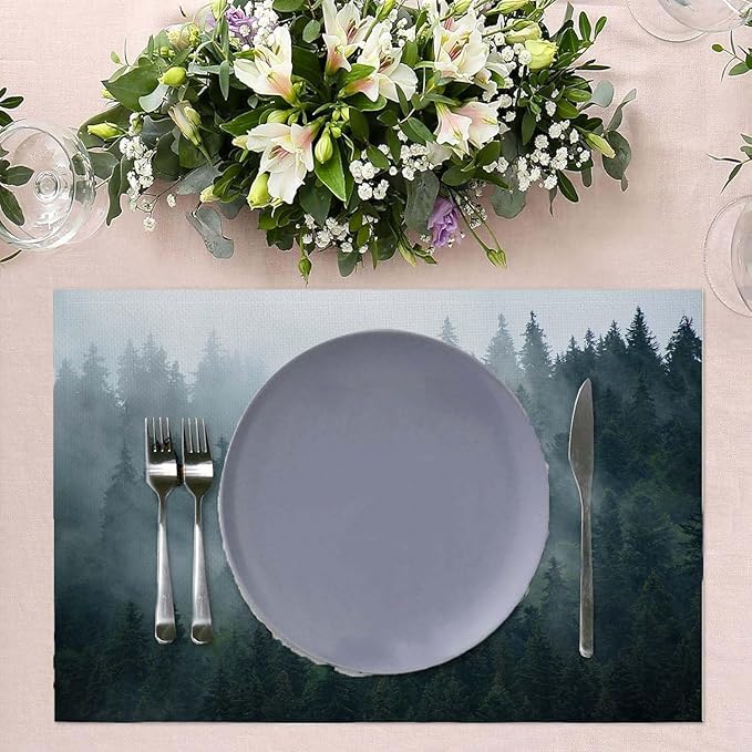 Placemats Set of 4 Retro Misty Forest Dining Place Mats Linen Table Mat for Farmhouse Home Kitchen Decor 12 X 18 Inch