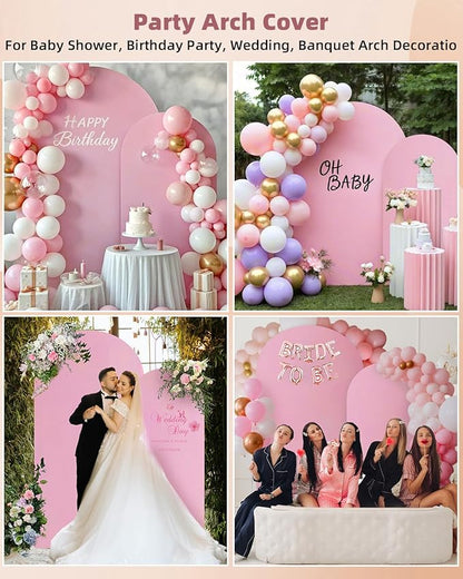 HEMMOTOP Pink Arch Backdrop Cover Set 7.2ft, 6ft, Wedding Arch Covers Stretchy Backdrop 2 Set, 2-Sided Spandex Arched Stand Covers for Balloon, Birthday Party, Baby Shower, Light Pink