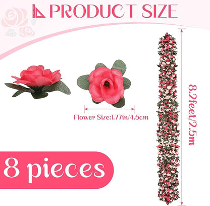 8 Pcs 65.6FT Flower Garland,Rose Garland,PinkFlower Vines for Decoration, Wedding, Garden, Wall Decoration,Backdrop,Bedroom,Birthday Party