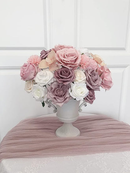 Roses Artificial Flowers Pink Bouquet Combo Box Set Fake Flower Bulk for DIY Bridal Wedding Shower Decorations Centerpieces for Table Faux Floral Arrangement for Party Home Decor Indoor