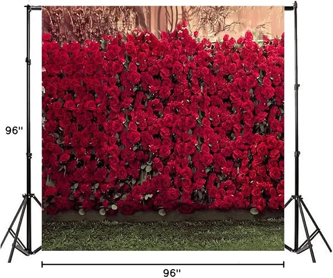 AOFOTO 8x8ft Portrait Backdrops Photography Wedding Background Manor Romance Red Rose Flowers Wall Blurry Grassland Lovers Anniversary Decor Kid Girl Ladies Portrait Photo Shoot Studio Props Vinyl