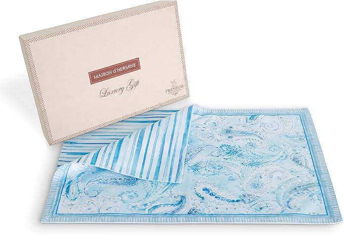 Maison d' Hermine Placemat 100% Combed Cotton Premium Set of 4 Decorative Washable Place Mats Table Cloth Placemat, Dining, Kitchen, Parties & Camping - Paisley Blues (13"x19")