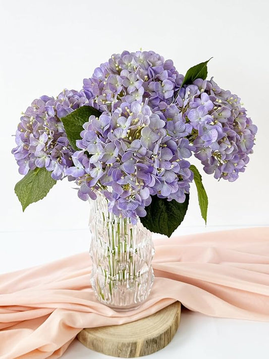 4 Pcs 20'' Real Touch Hydrangeas Artificial Hydrangeas Flowers Light Purple Faux Latex Lifelike Hydrangea for Kitchen Living Room Porch Home Decor Baby Shower Party Wedding Table Centerpiece