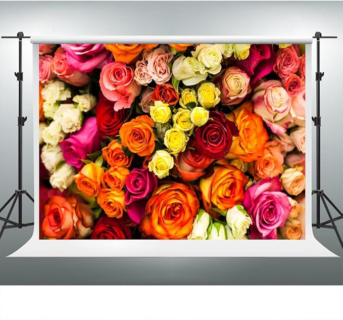 YongFoto 7x5ft Vinyl Flower Backdrop Lush Blossom Red Orange Floral Beautiful Photography Background for Couples Wedding Anniversary Marriage Ceremony Mother's Day Portrait Photo Studio Props