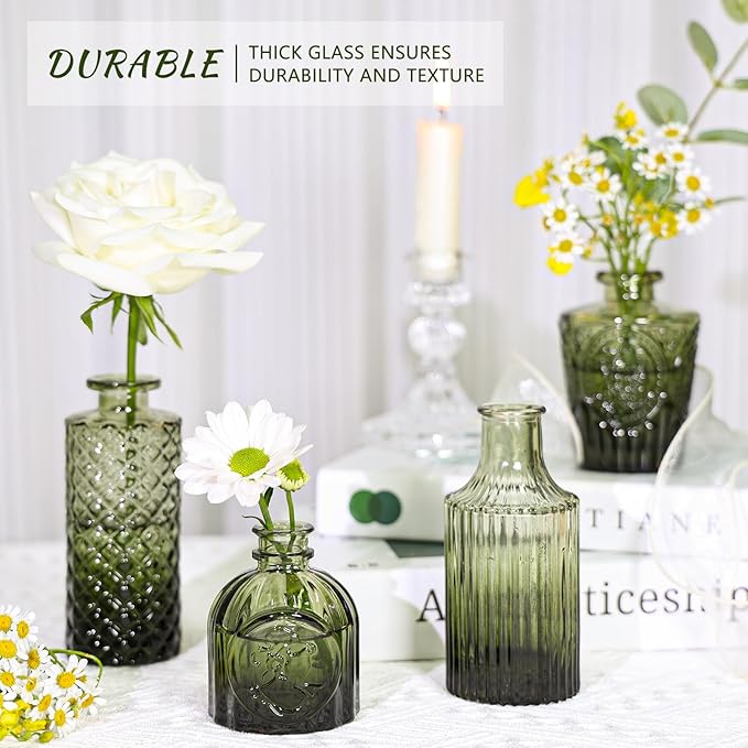 Bud Vase Set of 24, Green Bud Vases in Bulk, Small Flower Vases for Centerpieces, Mini Vintage Vase for Rustic Wedding, Home,Table Decoration