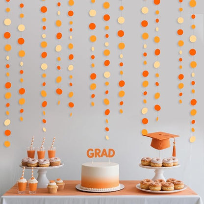 46 Ft Thanksgiving Fall Autumn Circle Dots Garland Gradient Orange Polka Dot Hanging Paper Streamer for Orange Wedding Bridal Shower Birthday Baby Shower Engagement Harvest Party Decorations Supplies