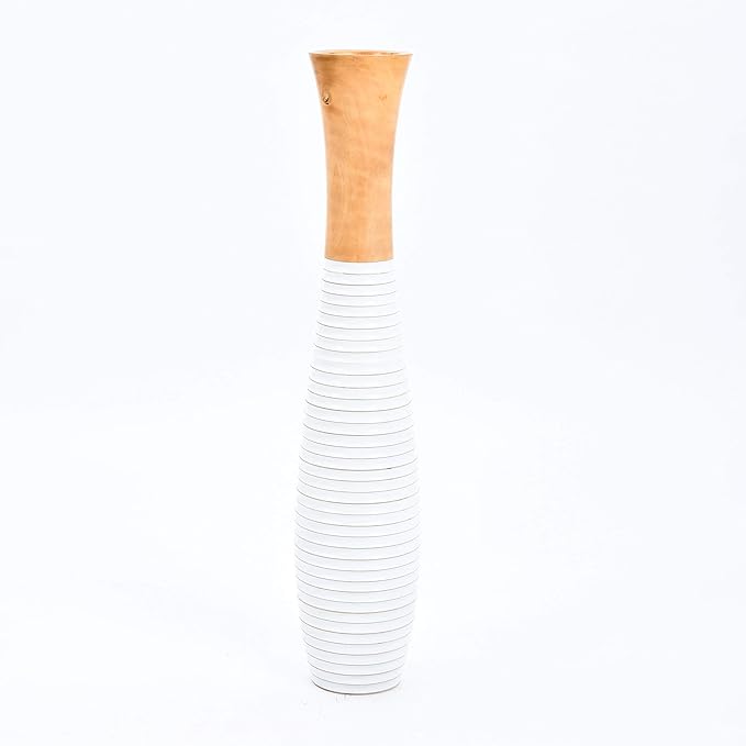 Leewadee Large Floor Vase – Handmade Flower Holder Made of Wood, Sophisticated Vessel for Decorative Branches and Dried Flowers, 36 inches, Ecru White
