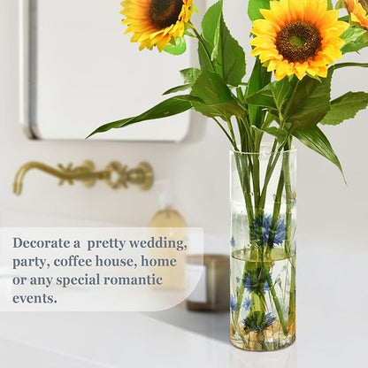 Flower Vase Clear Plastic Cylinder Vases Decor for Centerpieces Home Storage Office Weddings Blue Cornflower White Daisy Flowers 11.8 x 3.9 in