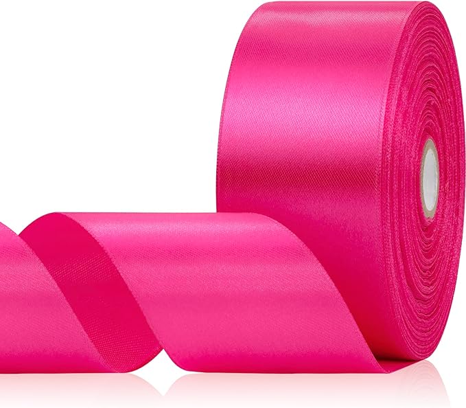 Hot Pink Ribbon 2 Inch, 60 Yards Hot Pink Satin Ribbon for Handmade Roses, Crafts, Gift Wrapping, Flower Bouquet, Hair, Wedding and Festival