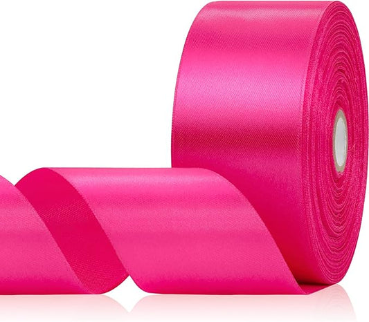 Hot Pink Ribbon 2 Inch, 60 Yards Hot Pink Satin Ribbon for Handmade Roses, Crafts, Gift Wrapping, Flower Bouquet, Hair, Wedding and Festival