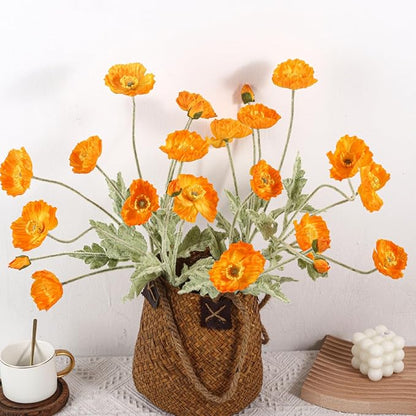 ASTRYAS 8 Stems Artificial Flowers Fake Faux Poppy Silk Bouquet Orange Flowers for Wedding, Home, Party Decoration,Table Centerpiece Arrangement(8, Orange)