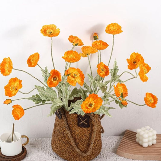 ASTRYAS 8 Stems Artificial Flowers Fake Faux Poppy Silk Bouquet Orange Flowers for Wedding, Home, Party Decoration,Table Centerpiece Arrangement(8, Orange)