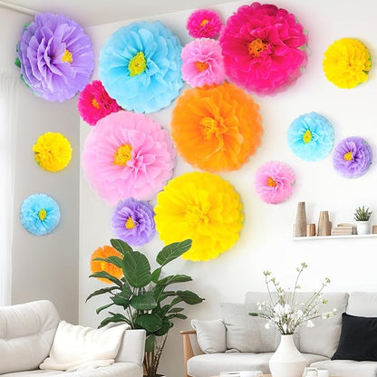 18 Pcs Large Tissue Paper Flowers Set 23.6"/11.8"/9.8" Giant Fiesta Mexican Paper Wall Flower for Carnival Wedding Birthday Bridal Shower Party Backdrops Centerpieces(Multicolor)