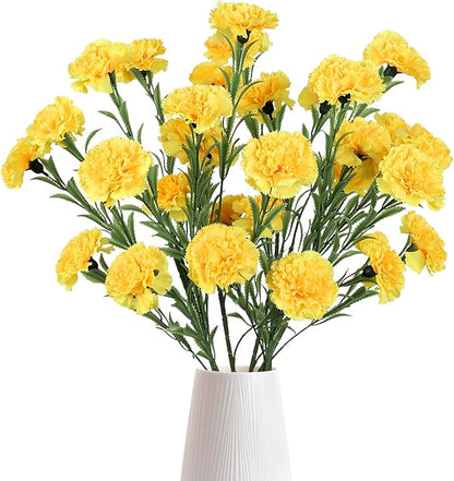 IPOPU Yellow Carnations Artificial Flowers 6PCS Faux Carnations Silk Flowers 33in Long Flowers for Tall Vases for Wedding Home Table Centerpieces Floral Arrangement(Yellow)