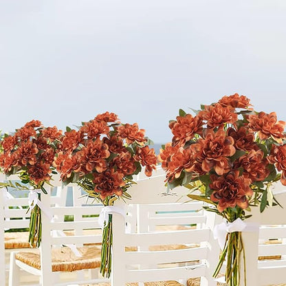 Uieke 6PCS Artificial Daisy Mums Flowers with Stem, Burnt Orange Silk Flowers Arrangement for Home Party Fall Wedding Bouquet Thanksgiving Table Centerpieces Decor (Vintage Terracotta)